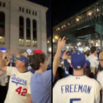 Afición de los Dodgers se apodera de New York y celebra con música mexicana afuera de Yankee Stadium (Video)