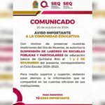 Autoriza SEQ suspensión de labores el 1 y 2 de noviembre